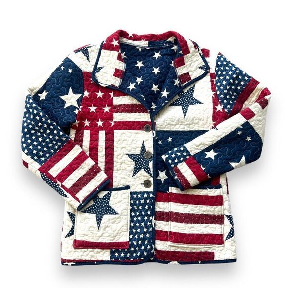 Ozark Mt Quilts American Flag Themed Patchwork Quilted Jacket Women's S - Picture 1 of 9
